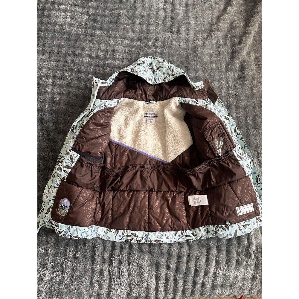 Columbia Youth Girls L 14/16 Omni-Shield Floral Ski Jacket Blue Fleece Coat - Picture 6 of 9